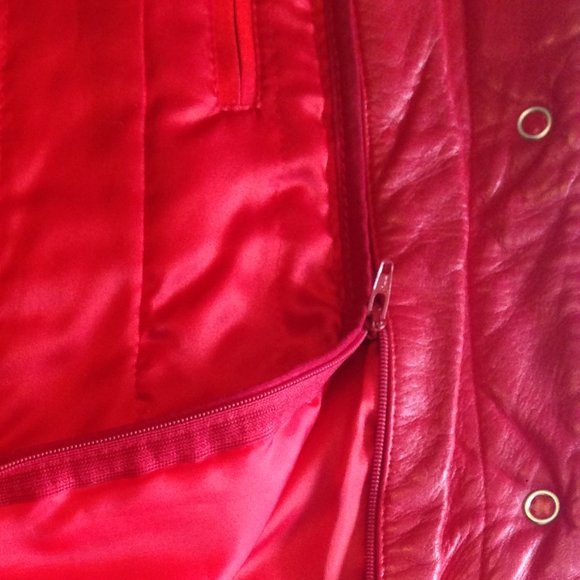 Vintage Mid-Length Genuine Leather Red Coat - Picture 10 of 10